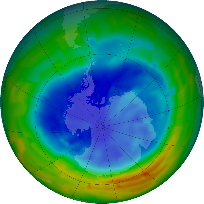 Antarctic ozone map for 31 August 2012